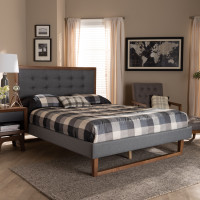 Baxton Studio Emele-Dark Grey/Ash Walnut-Full Emele Modern Transitional Dark Grey Fabric Upholstered and Ash Walnut Brown Finished Wood Full Size Platform Bed